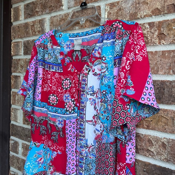 Chicos Patchwork Peplum Flutter-Sleeve Tosize 2P - Picture 7 of 9